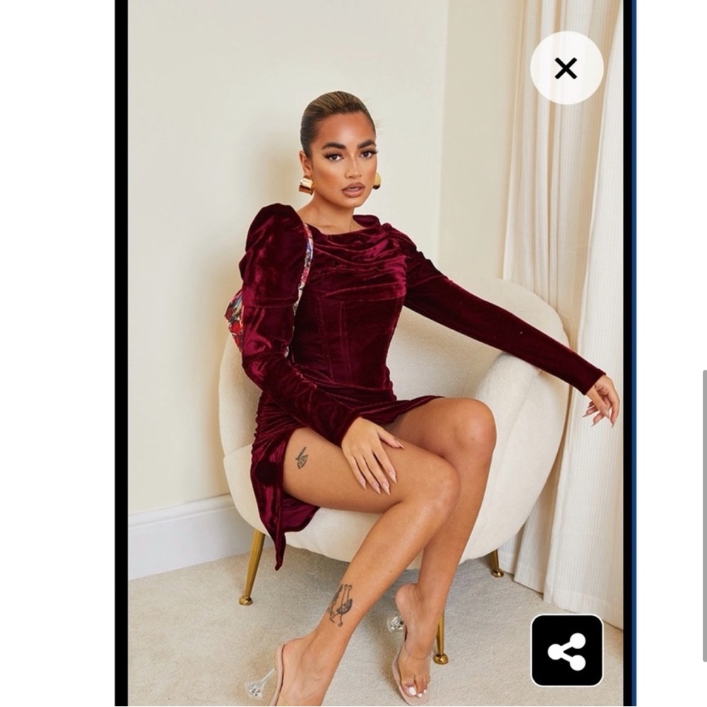Velvet Maroon PrettyLittleThing mini dress. 6P - Picture 2 of 5